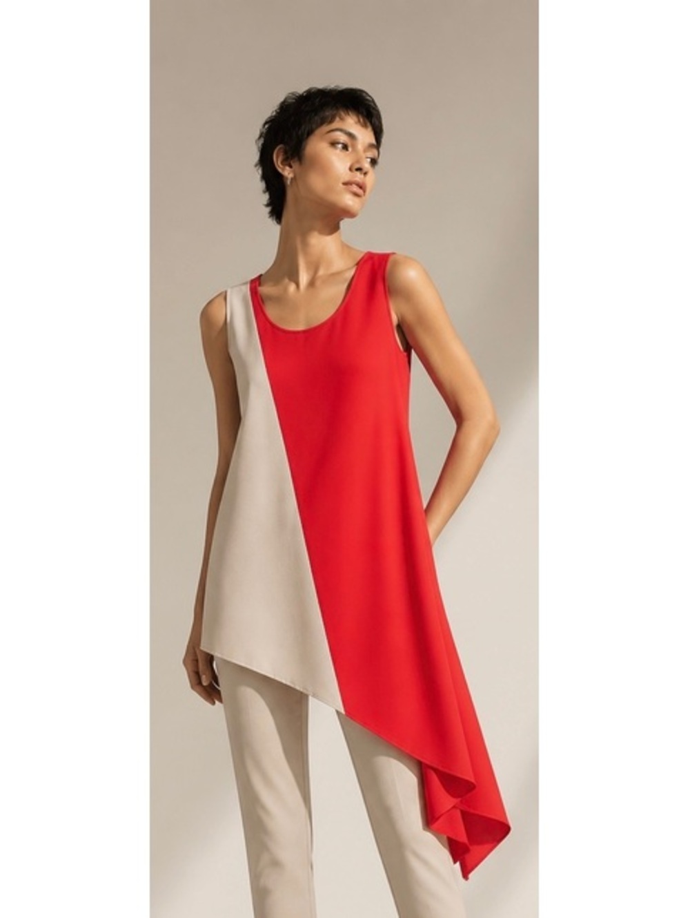 Alfani Spicy Red and Beige Asymmetrical Sleeveless Top Size 12 NWT